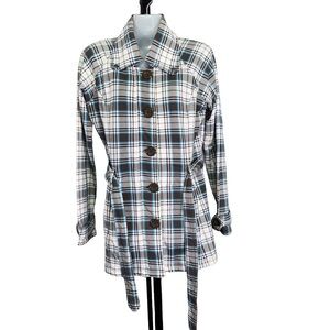 LA Kitty Plaid Button-Up Coat large